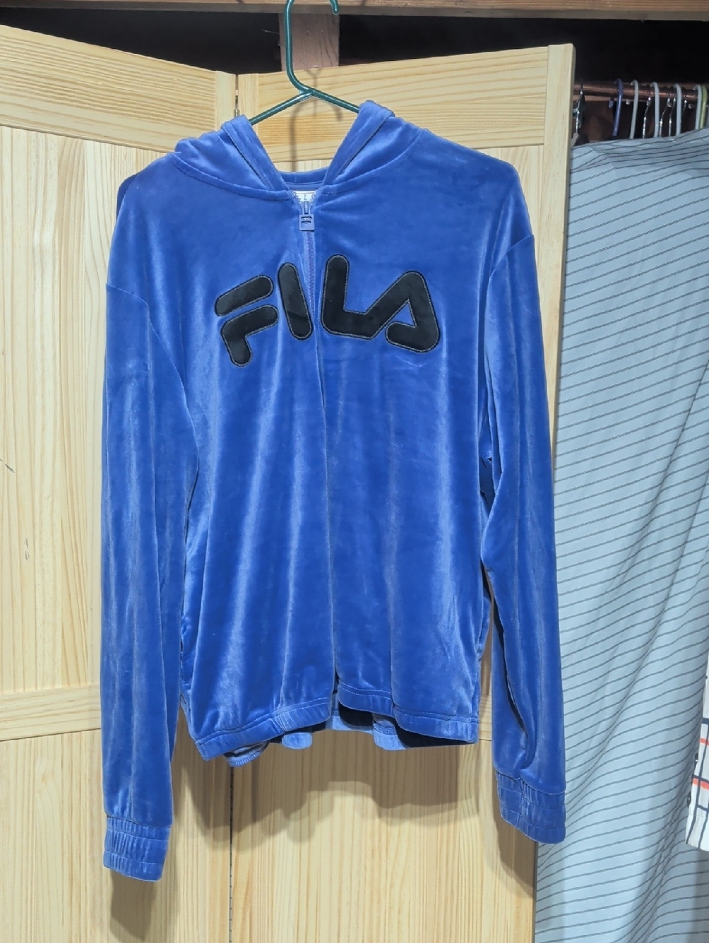 Fila Royal Blue Velour Zip Hoodie with Black Logo